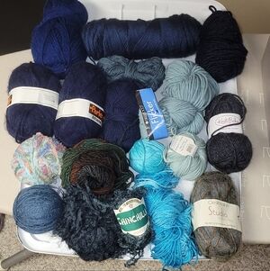 Assorted Blue and Gray Wool, Mohair, Chenille, Acrylic Yarn Collection